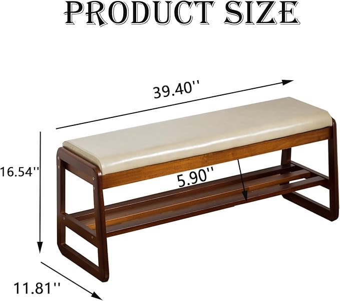 latifolia Solid Wood Bench, Entryway Shoe Bench - Image 2