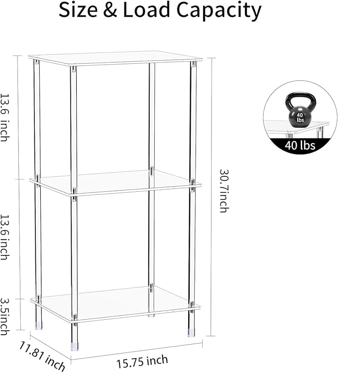 Acrylic Record Player Stand, 3-Tier Clear Turntable Table - Image 3