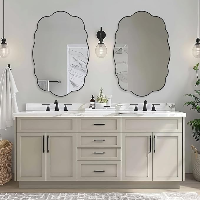 ANDY STAR Matte Black Scalloped Wall Mirror -24x36 Irregular Bathroom Vanity - Image 8