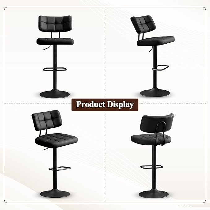 Furniliving Upholstered Bar Stools Set of 4, Faux Leather Swivel Bar Stools - Image 8