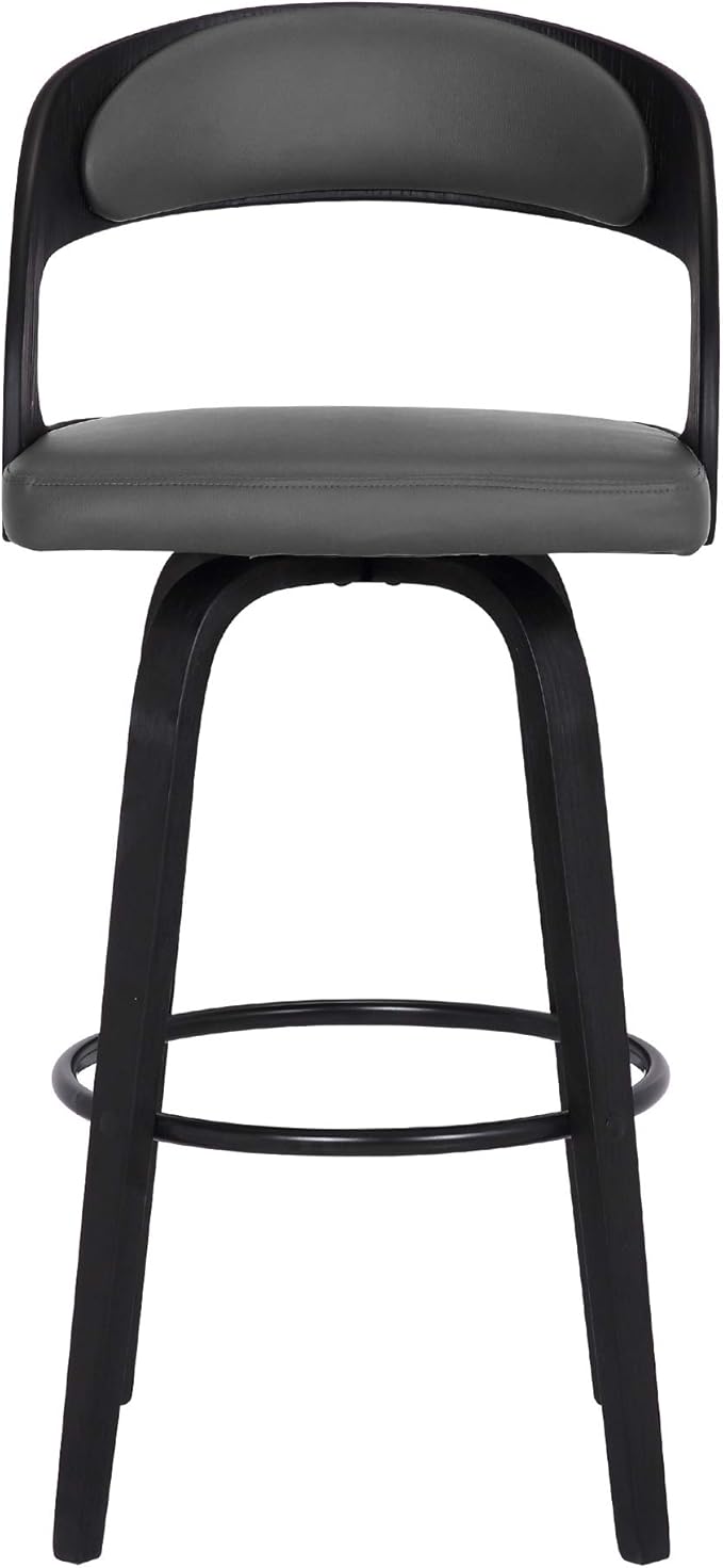 Armen Living Shelly 26" Counter Height Swivel Gray Faux Leather and Black Wood - Image 6