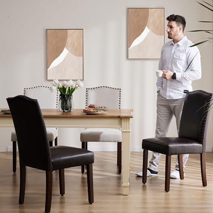 Kitchen Chairs Set of 2 Modern Upholstered Fabric Seat - Image 7