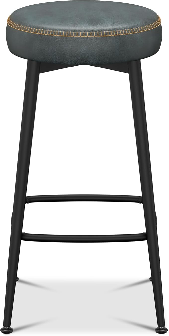 Counter Height Bar Stools, Upholstered Faux Leather Kitchen Counter Stools - Image 8