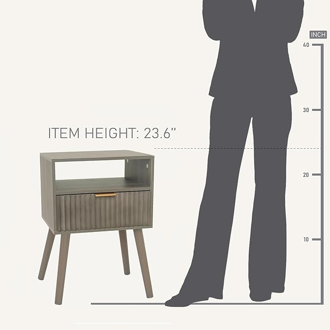 Grey Nightstand, Modern Night Stand Wood, Fluted Bedside Table - Image 2