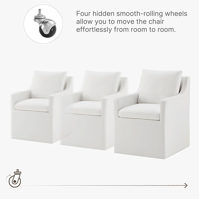Upholstered Dining Chairs with Casters Washable Cover Side Deskchair with - Image 3