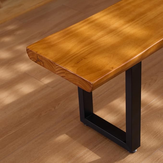 Solid Wood Top Bench with Metal Legs Durable Long Bench - Image 7
