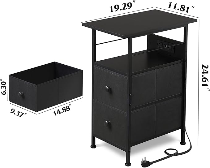 WLIVE Narrow Side Table with Charging Station, End Table with LED Light - Image 3