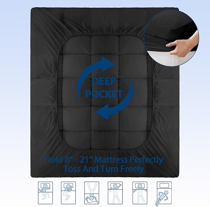ELEMUSE King Black Cooling Bamboo Viscose Mattress Topper - Image 6