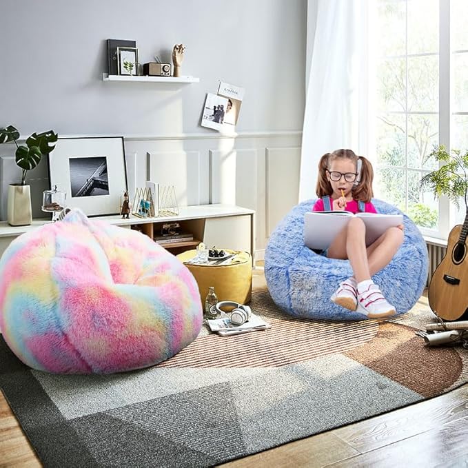 Fluffy Bean Bag Chair, 3FT Round Memory Foam Filled Bean Bag - Image 2