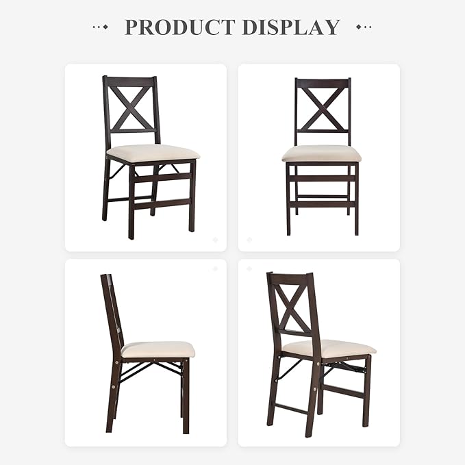 COLAMY Folding Dining Chairs Set of 2 – Beige Upholstered Wooden Dining Room - Image 7
