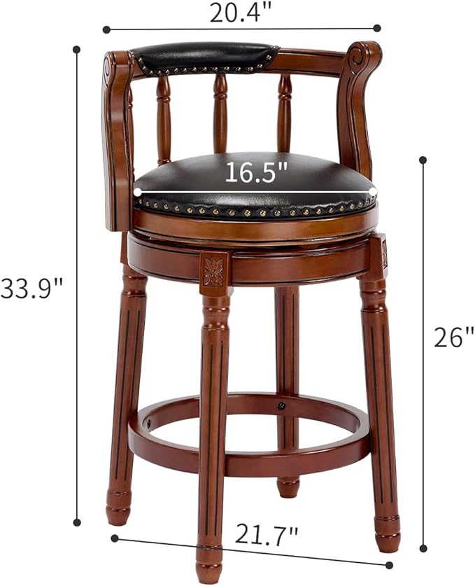 Cow top Leather Wooden Bar Stools, 360 Degree Swivel Bar Height Chair - Image 3