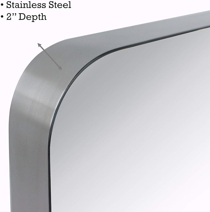 TEHOME 20x30 Brushed Nickel Bathroom Mirror Rounded Rectangle Brushed Silver - Image 5