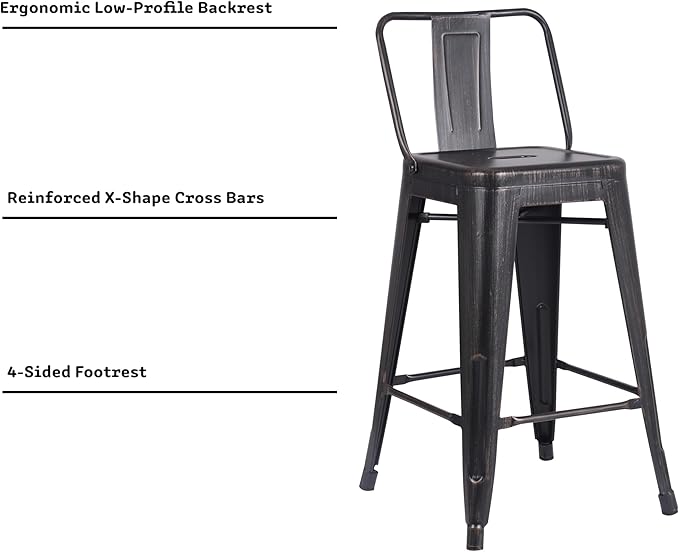 AC Pacific 24” Metal Barstool Set of 4 – Country Rustic Style - Image 5