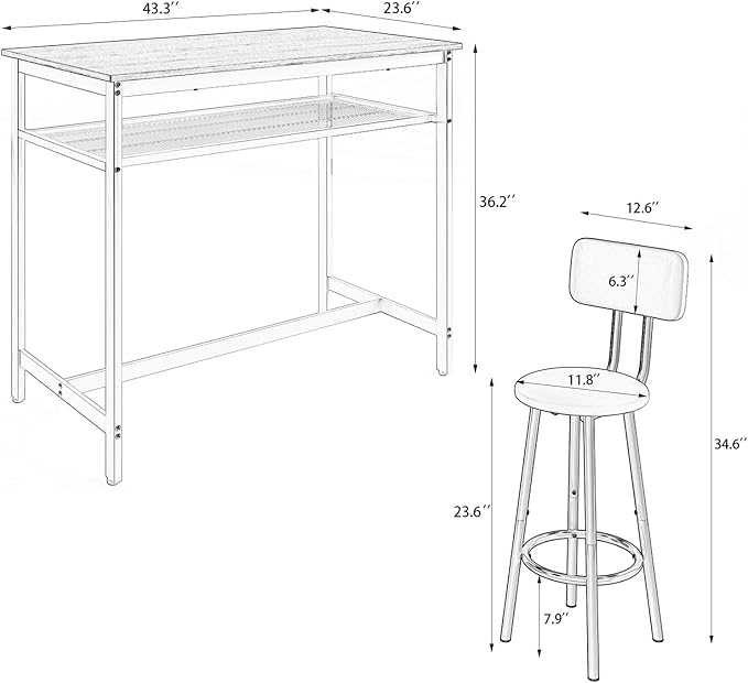 5-Piece Bar Table and Chairs Set, 43.3'' Pub Table Set Modern Small Table and - Image 6