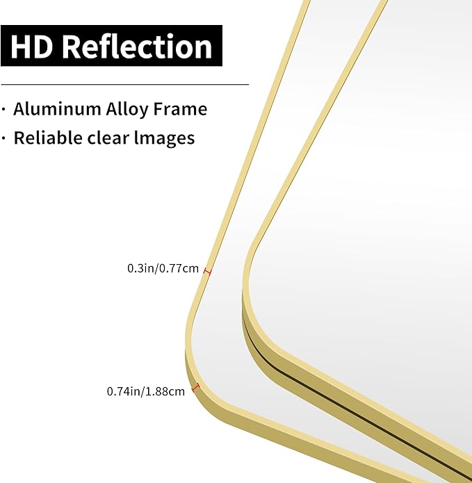 36"x48" Bathroom Mirror, Large Rectangular Wall Mirror, Rounded Corner Vanity - Image 9