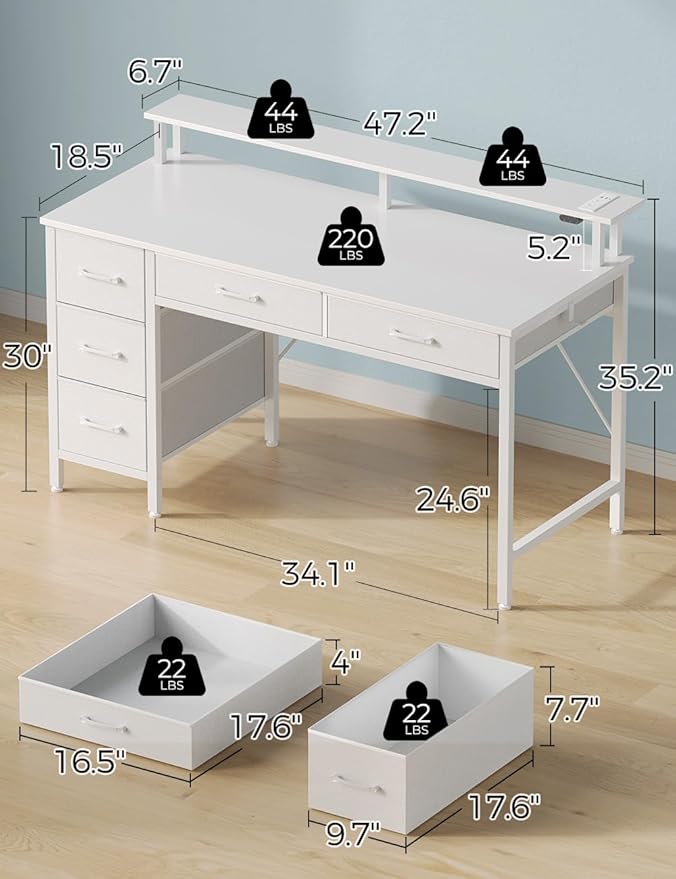 Seventable Computer Desk with Power Outlets & LED Light, 47 inch Home Office - Image 3