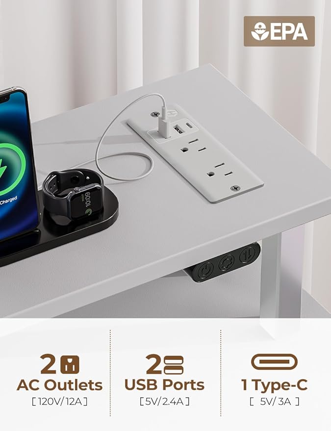 Seventable Computer Desk with Power Outlets & LED Light, 47 inch Home Office - Image 7