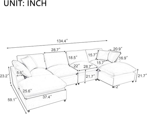 134.4 Inch U-Shaped Oversized Upholstered Sectional Sofa - Image 2