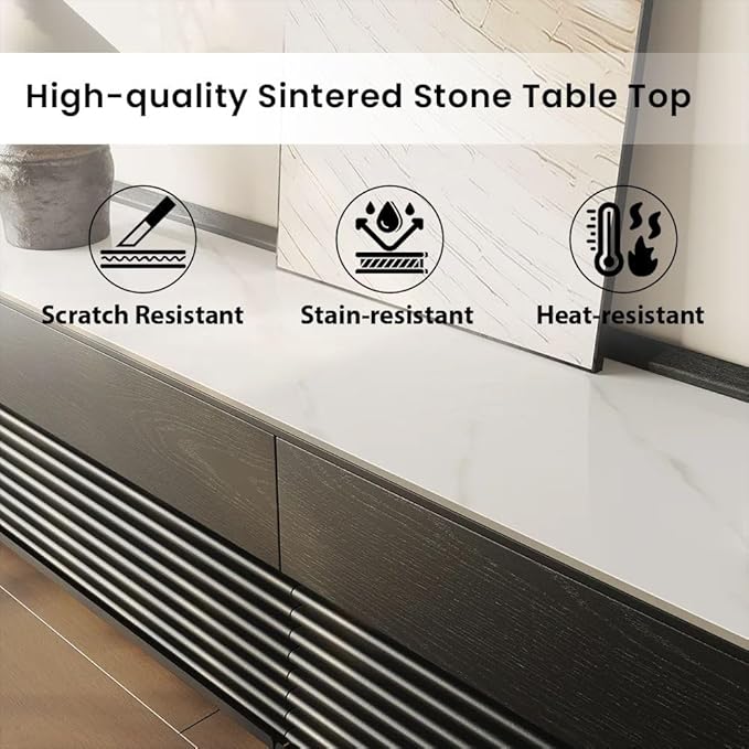 POVISON Fully-Assembled Mid Century Glossy Sintered Stone TV Stand - Image 4
