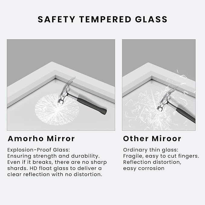 Amorho Bathroom Mirror, 28x36 Inch White Thick Metal Framed Wall Mirrors - Image 4