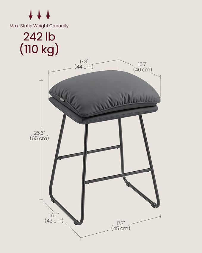 VASAGLE Bar Stools Set of 4, Counter Height Bar Stools, Leather Counter Stools - Image 7