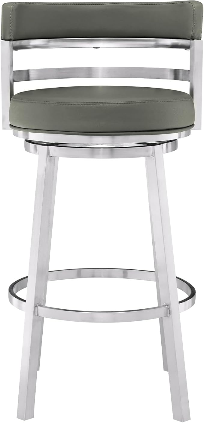 Armen Living Titana 26" Counter Height Swivel Grey Faux Leather and Brushed - Image 4