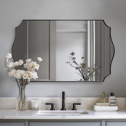 24x40 Black Mirror, Asymmetrical Vanity Mirror, Irregular Wall Mirror by Mirrorartmirror