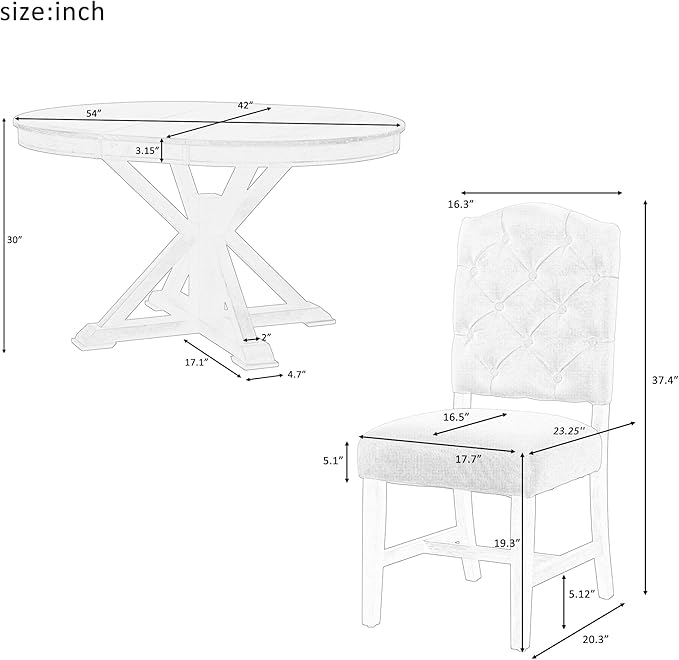 SogesPower 5-Piece Round Farmhouse Retro Dining Table Set - Image 4