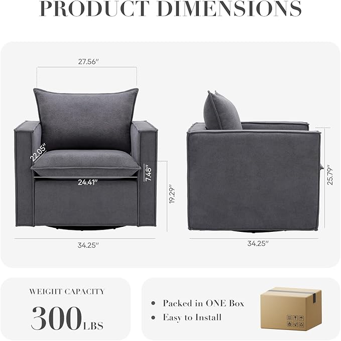 COLAMY Swivel Accent Chair Set of 2, 34 Inches Wide Upholstered Arm Chair - Image 2