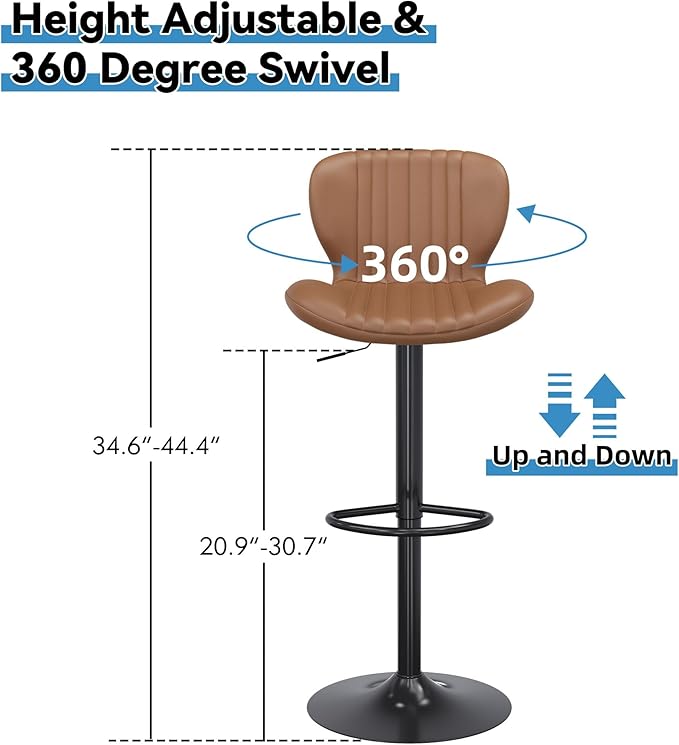 Shintenchi Bar Stools Set of 2 Modern Swivel Bar Chairs, Counter Height Faux - Image 2