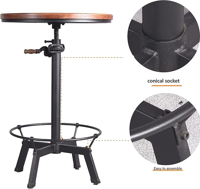 LOKKHAN 33.5-39.4 Inch Tall Industrial Bar Table-Adjustable Bar Height Bistro - Image 5