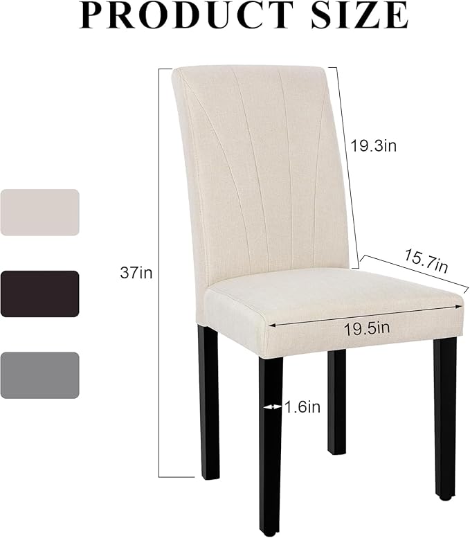 VECELO Upholstered Dining Chairs Set of 6, Modern Fabric and Solid Wood Legs & - Image 3