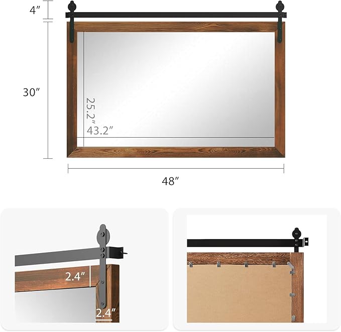 YOSHOOT Farmhouse Barn Door Mirror, Wall Mounted Vintage Mirror, Wooden - Image 3