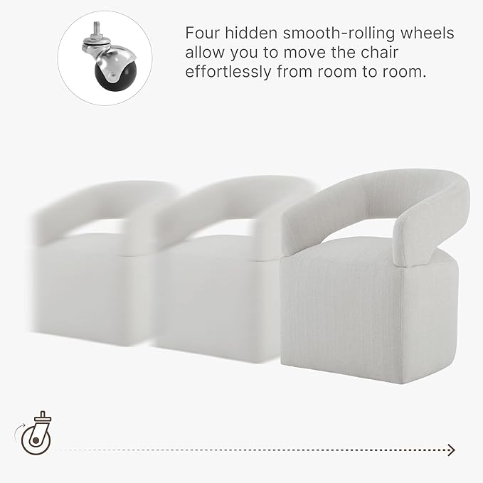 Upholstered Dining Chairs with Removable Casters Barrel Side Armchair with - Image 4