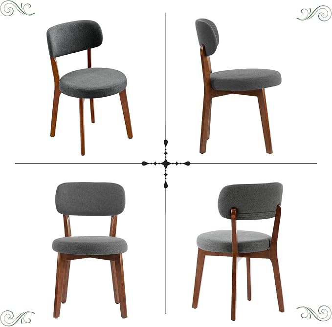 Furniliving Wooden Dining Chairs Set of 4, Mid-Century Modern Linen Upholstered - Image 7