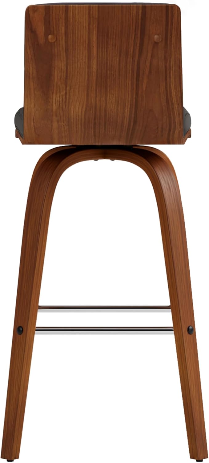 Armen Living Vienna 26" Counter Height Swivel Grey Faux Leather and Walnut Wood - Image 4