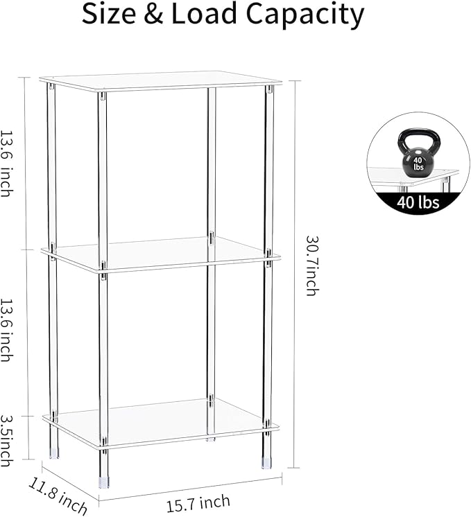 Clear Acrylic Side Table Set of 2, 15.7" L x 11.8" W x 30.7" H, 3-Tier End Table - Image 3