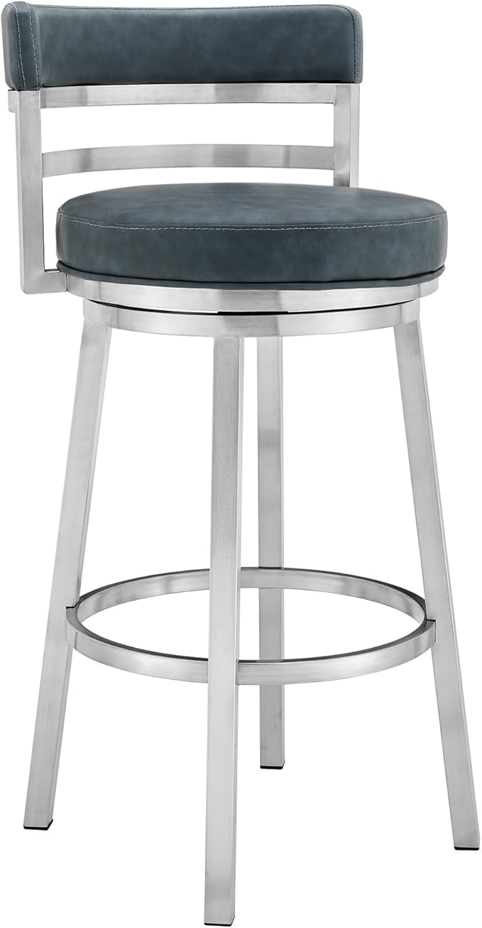 Armen Living Titana 26" Counter Height Swivel Blue Faux Leather and Brushed by ArmenLiving