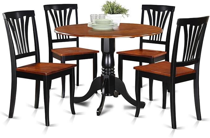 East West Furniture DLAV5-BLK-W 5 Piece Dining Set Includes a Round Dining Room by EastWestFurniture