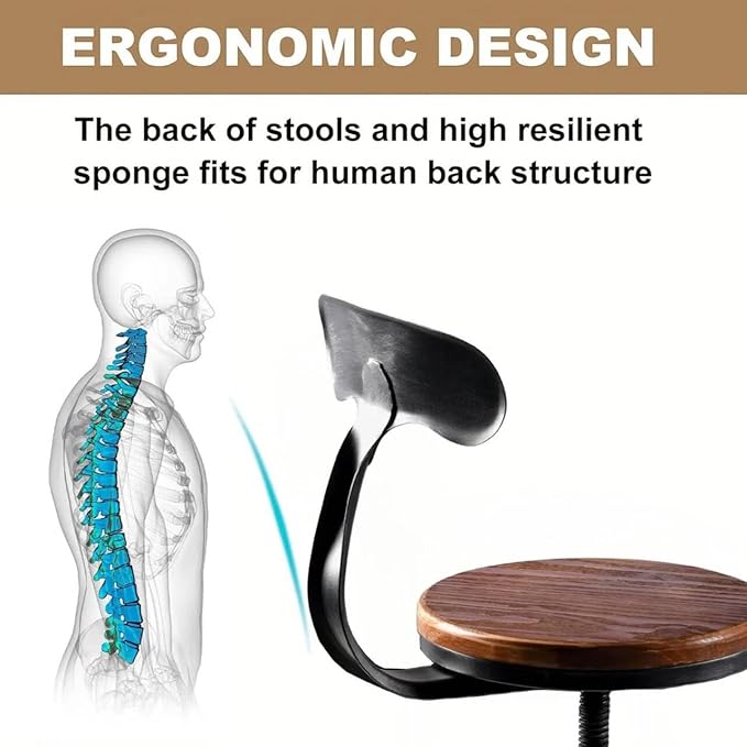Diwhy Industrial Vintage Bar Stool, Kitchen Counter Height Adjustable Pipe Chair - Image 6
