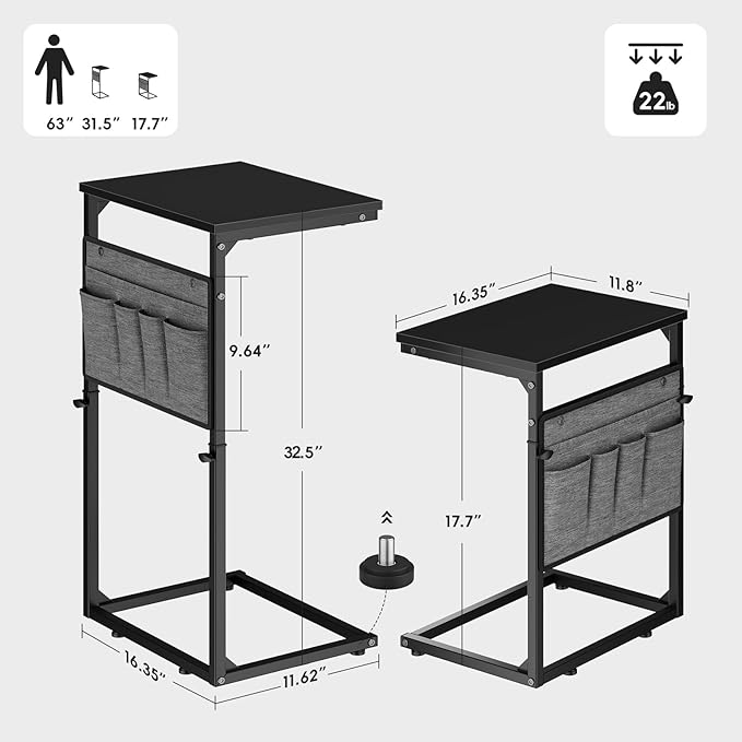 Vagusicc C Shaped End Table, Adjustable Height Small Couch Side Table - Image 3