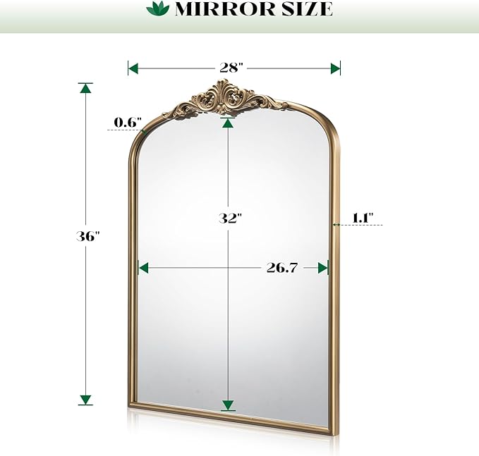 Arched Antique Gold Mirror, Ornate Arched Brass Wall Mirror - Image 6