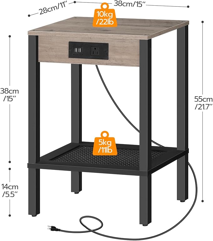 HOOBRO Side Table with Charging Station, End Table with USB Ports and Outlet - Image 3