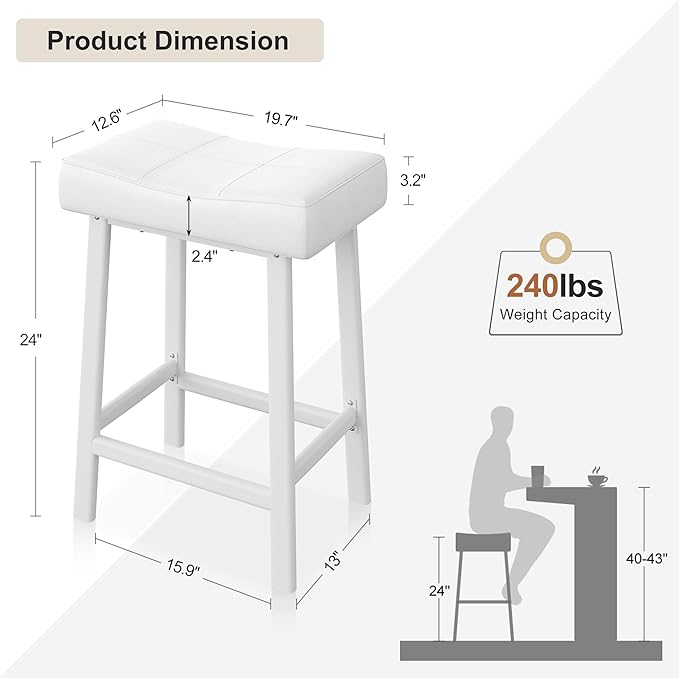 GarveeHome Counter Height Bar Stools Set of 2, 24 Inch Barstools - Image 3