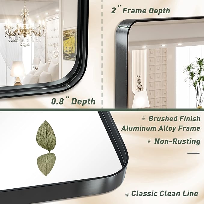 TokeShimi 48 x 36 Inch Black Bathroom Vanity Mirror - Image 3