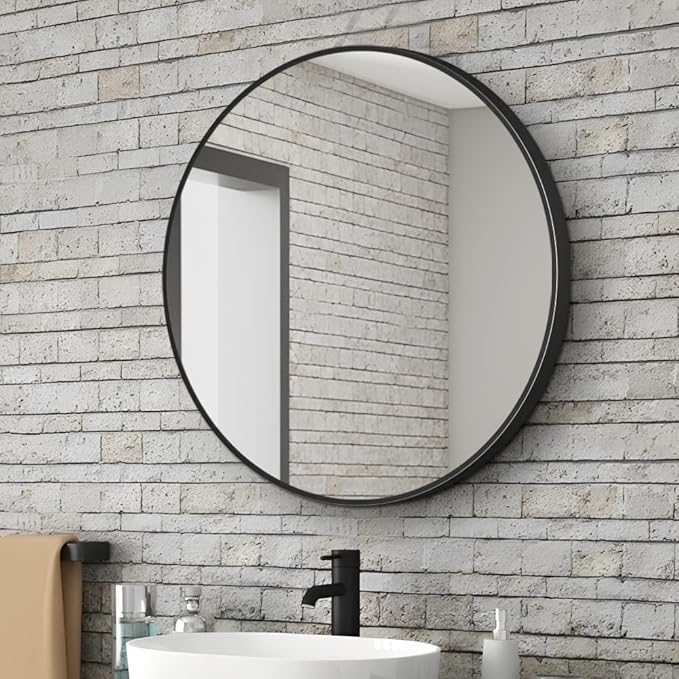 26inch Bathroom Round Mirror, Wall Mounted Vanity Mirror, Steel Frame, Steel - Image 7