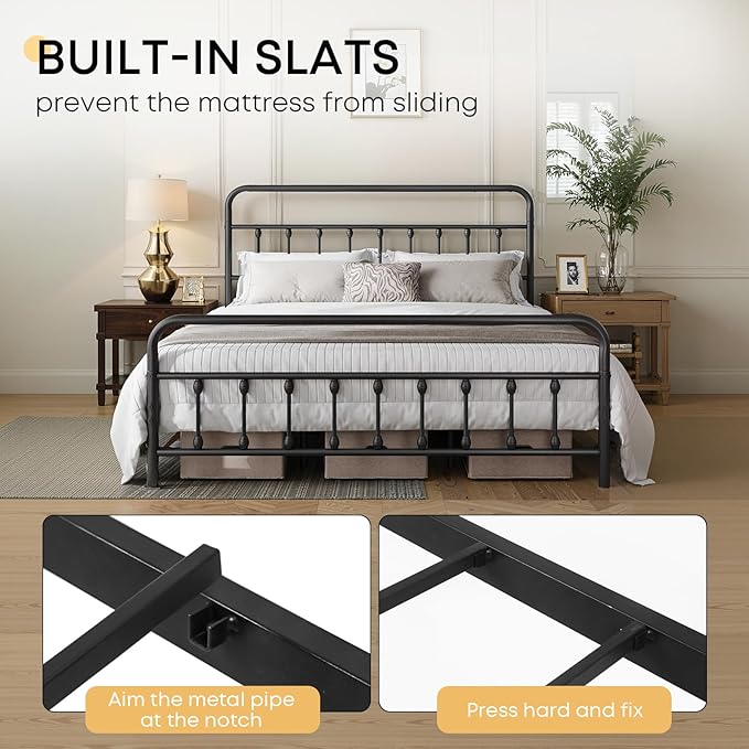 Queen Bed Frame-Classic Metal Platform Bed Frame Mattress Foundation - Image 5