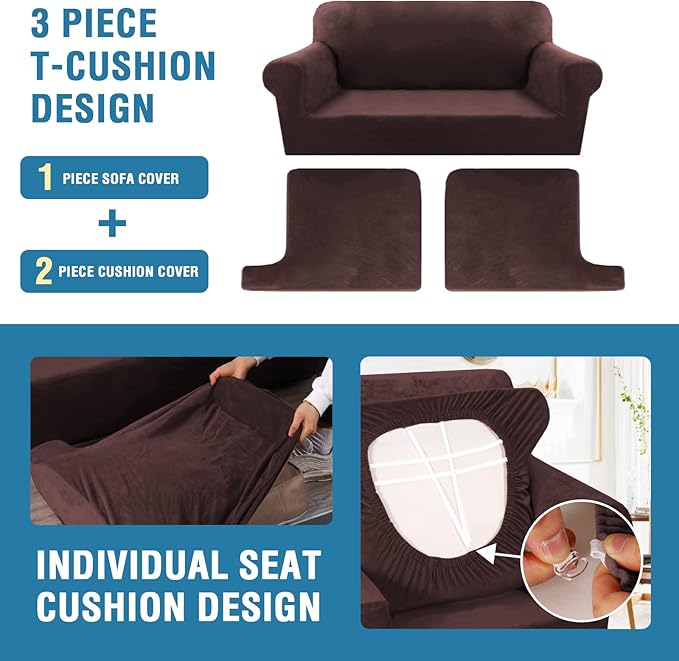 H.VERSAILTEX Sofa Cover 3 Piece T Cushion Loveseat Slipcovers Thick Velvet - Image 4