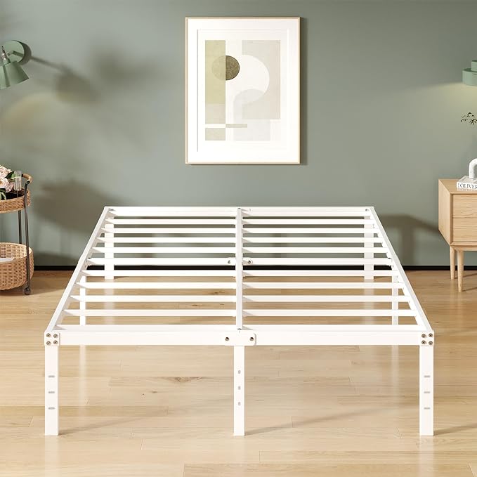 16 Inch White California King Bed Frames No Box Spring Need, Platform Cal King by Upcanso