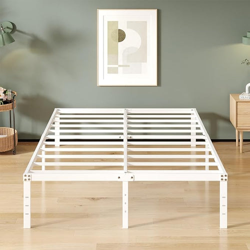 16 Inch White California King Bed Frames No Box Spring Need, Platform Cal King by Upcanso